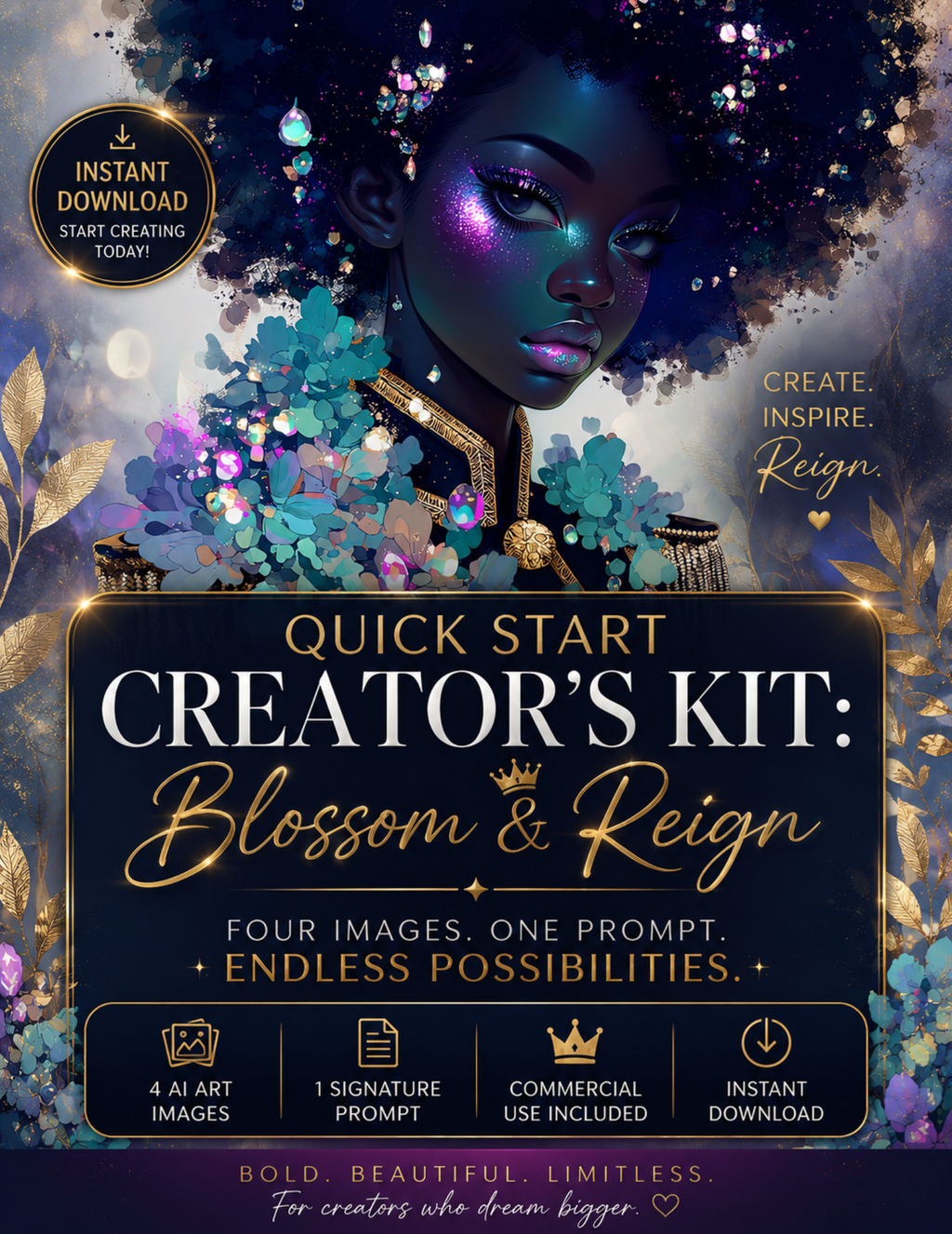 Blossom & Reign | Quick Start Creator's Kit | AI Art Bundle