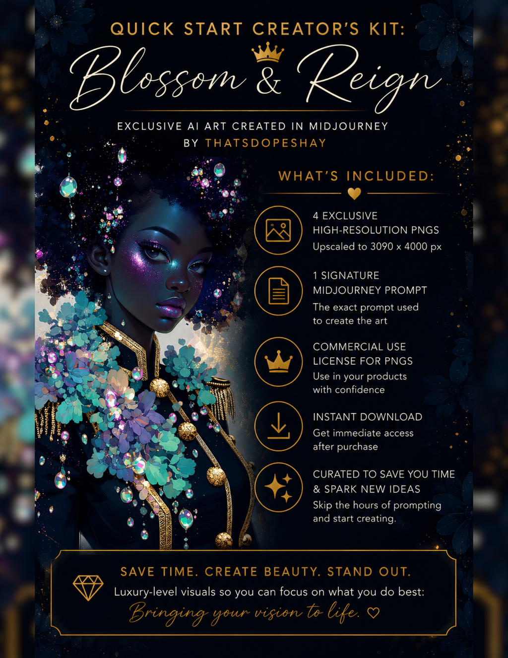 Blossom & Reign | Quick Start Creator's Kit | AI Art Bundle