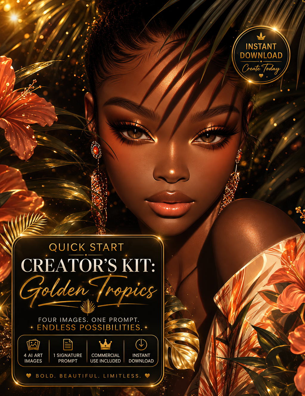 Golden Tropics | Quick Start Creator's Kit | AI Art Bundle