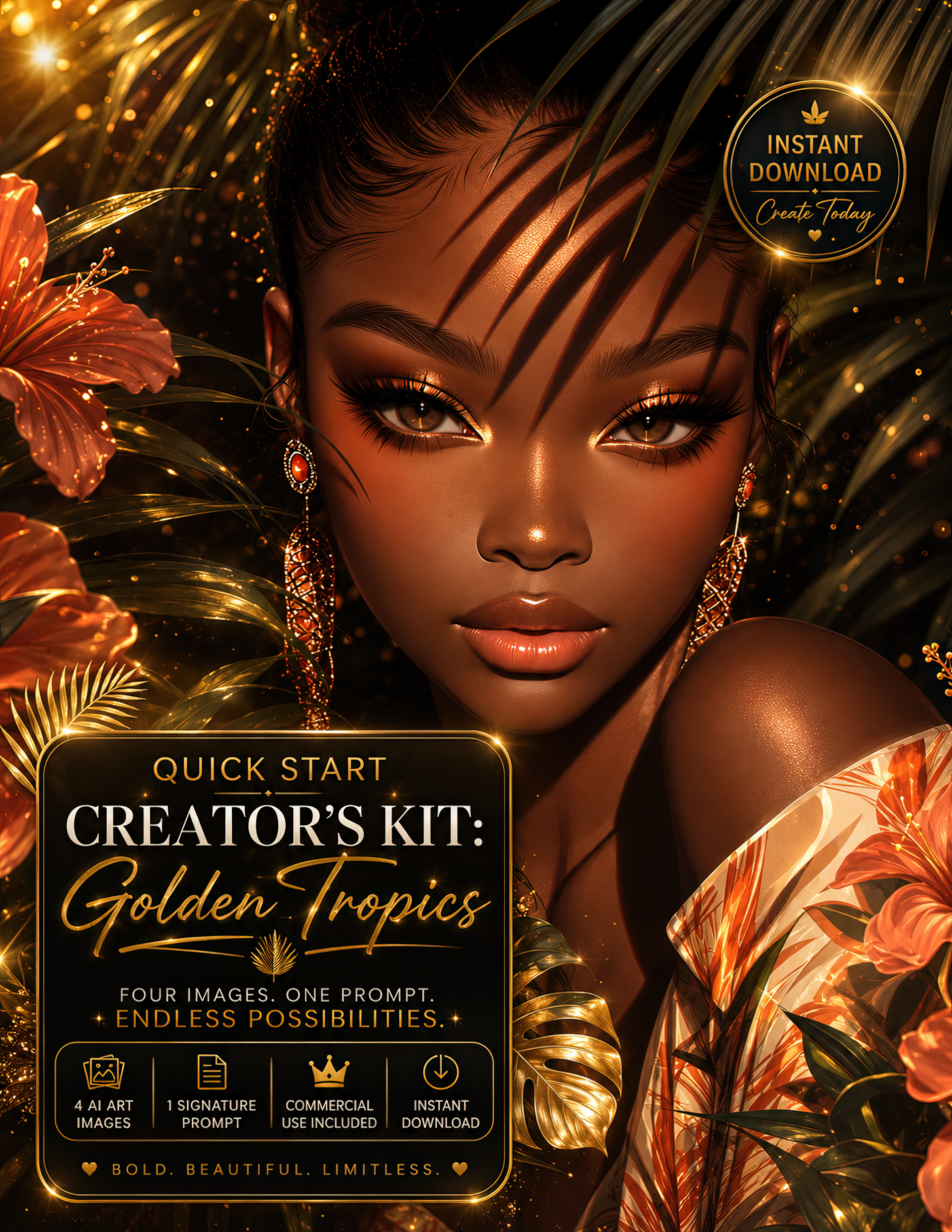 Golden Tropics | Quick Start Creator's Kit | AI Art Bundle