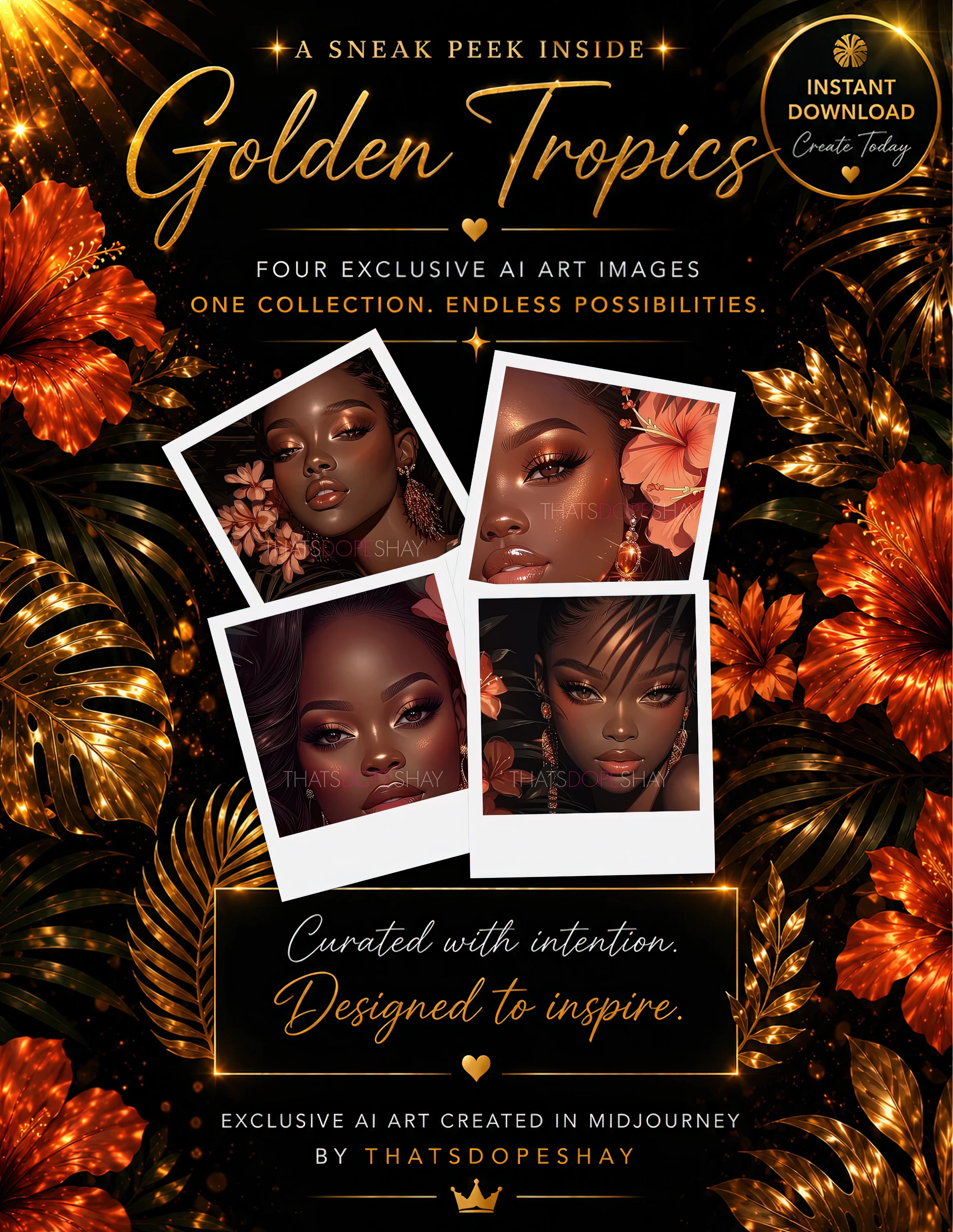 Golden Tropics | Quick Start Creator's Kit | AI Art Bundle