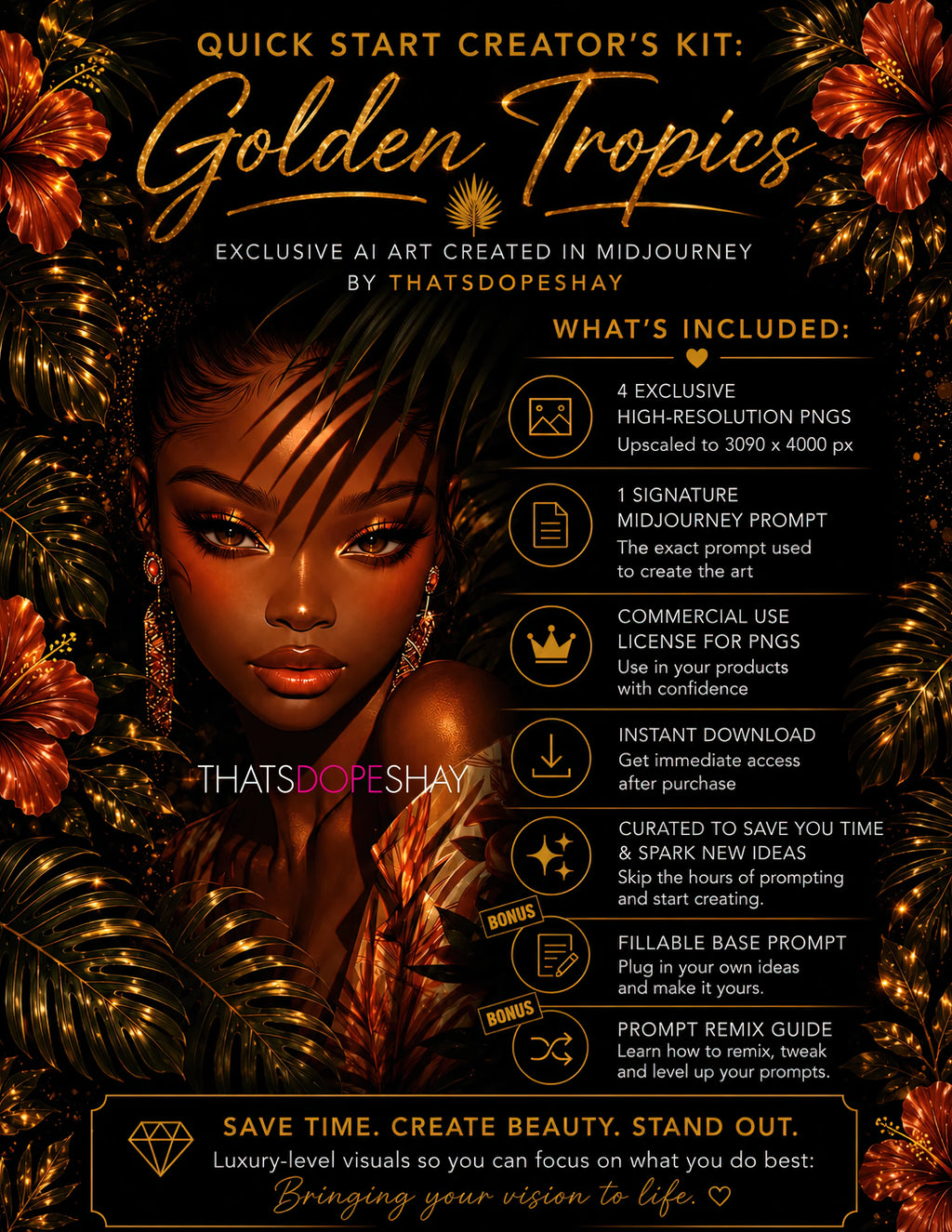 Golden Tropics | Quick Start Creator's Kit | AI Art Bundle
